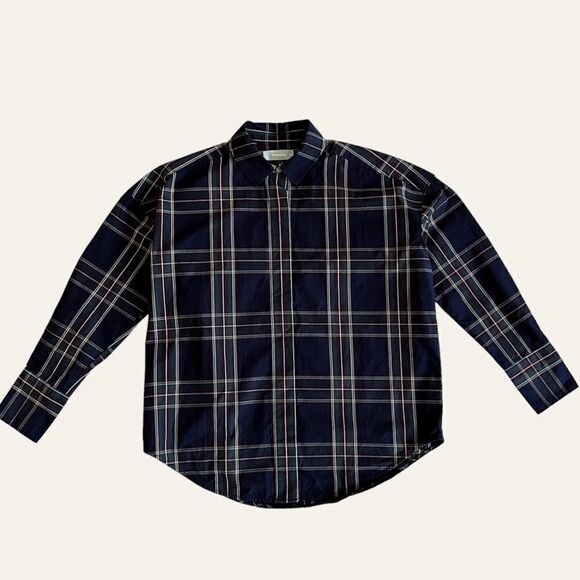 Everlane The Oversized Poplin Shirt Plaid Bottom Down Red and Green Lines modest - Picture 3 of 11